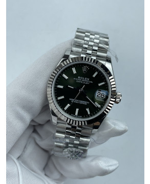 (준비완료/특급배송)NO.3604/롤렉스 데이저스트 31mm 여성용 시계 그린 바인덱스 다이얼 플루티드 베젤 쥬빌레 밴드 (QP공장)